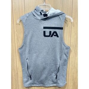 Under Armour Hoodie‎ Mens Small Gray Sleeveless Fitted Gym Pullover Workout
